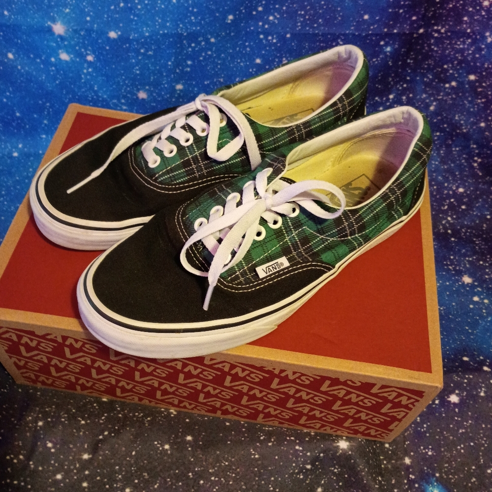 Vans Black and Green Plaid Shoes